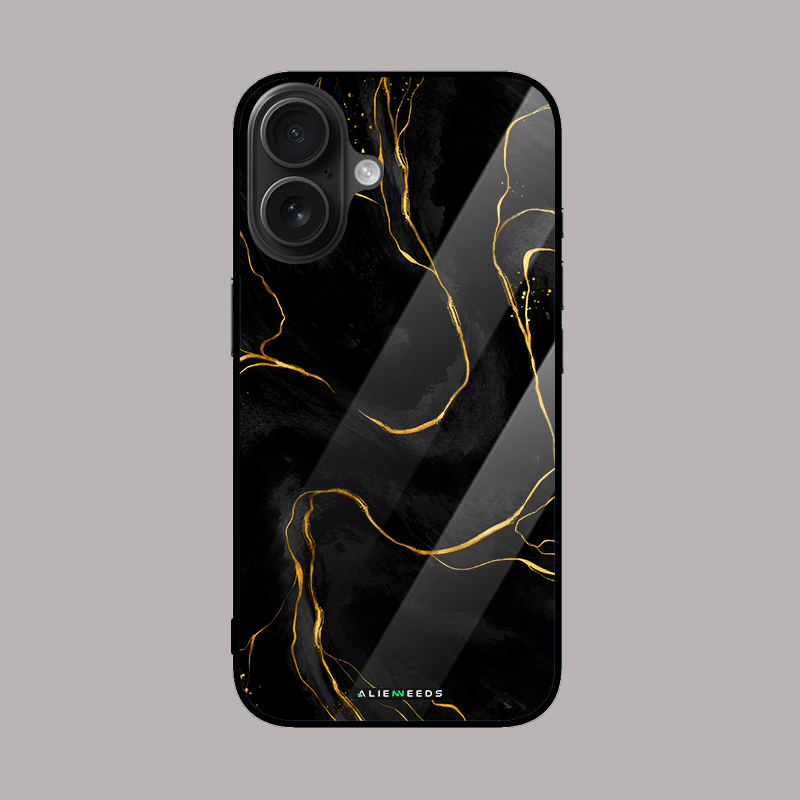 Black and gold marble glass case by alienneeds – luxury look.