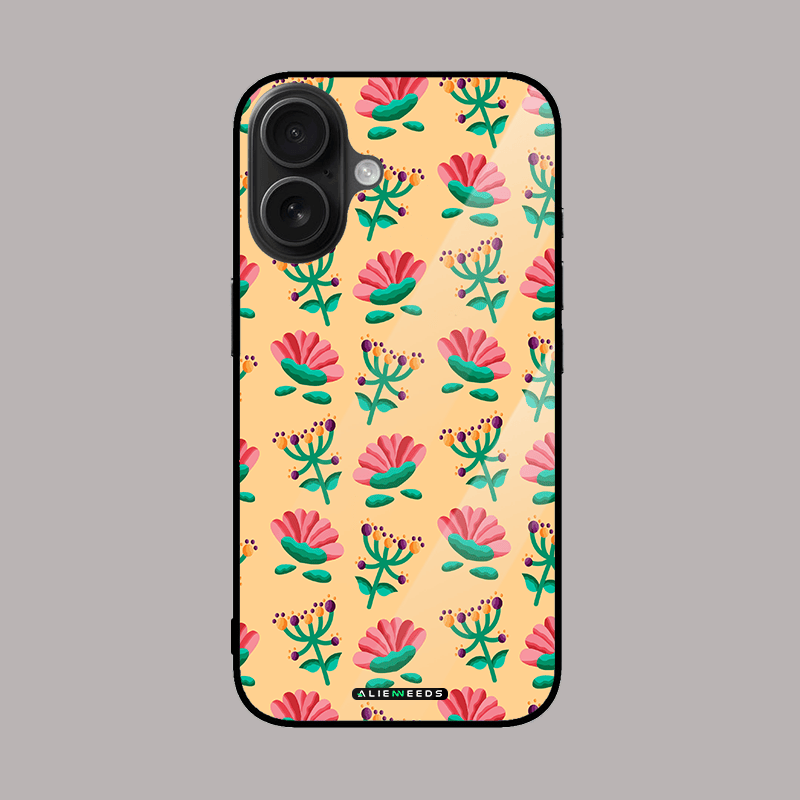 Seamless pink floral pattern glass phone case – elegant cover.