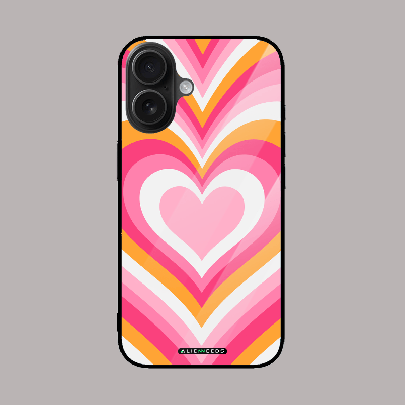Sweet groovy heart glass phone case – retro style.
