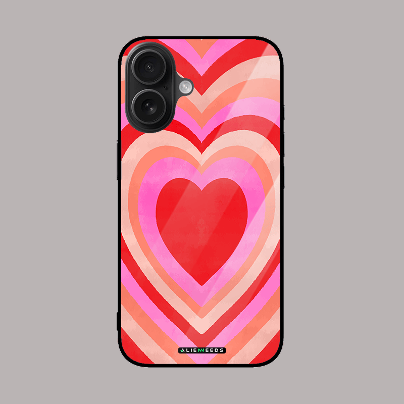 Concentric heart pattern mobile cover – stylish glass case.
