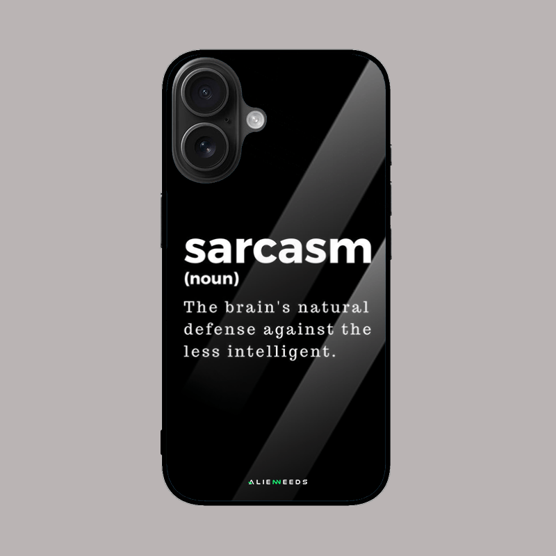 Sarcasm noun glass case – witty mobile cover.