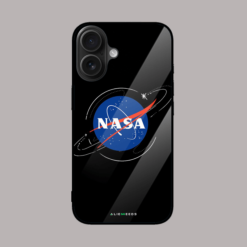 NASA glass phone case by alienneeds – space-themed design.