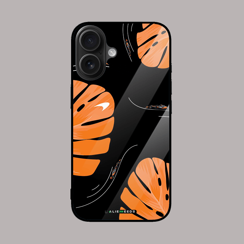 Orange floral with car glass case – stylish phone cover.