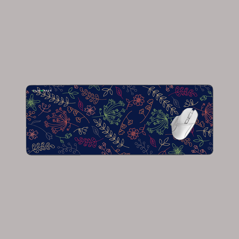 Leaf and Floral Pattern Blue Desk Mat