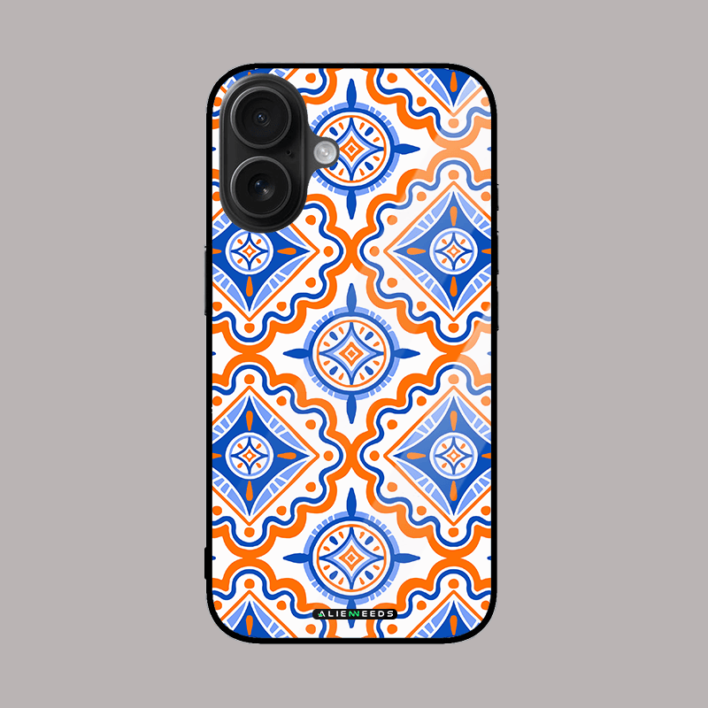 Azulejos Portuguese elegant glass phone case by alienneeds – classic tile pattern.