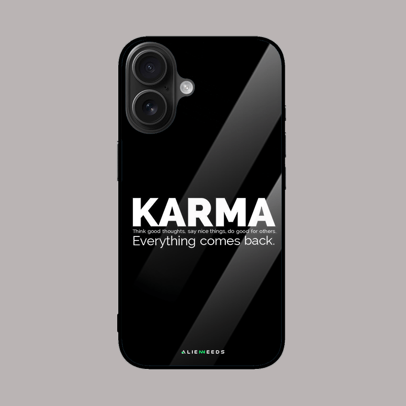 Karma (black) glass case – spiritual phone cover.