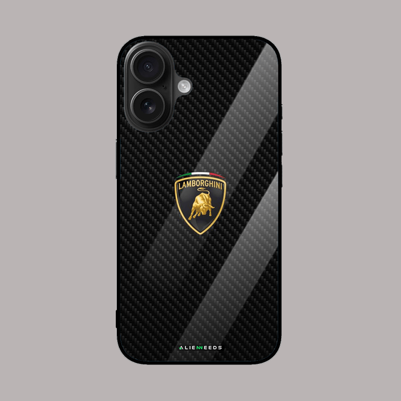 Lamborghini logo mobile phone cover – luxury glass case.