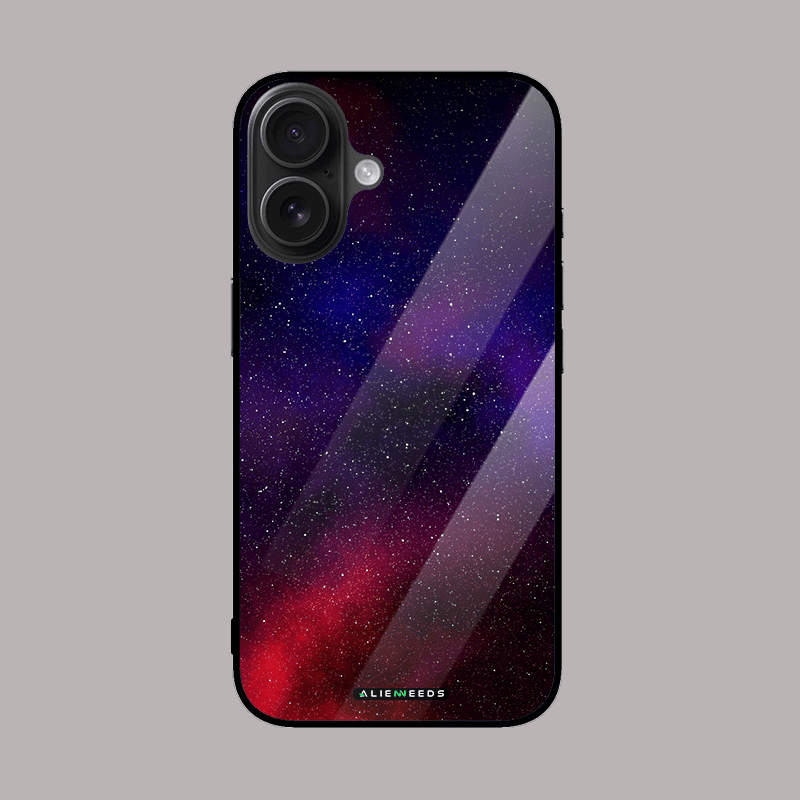 Dark blue and purple galactic glass phone case by alienneeds – cosmic design.