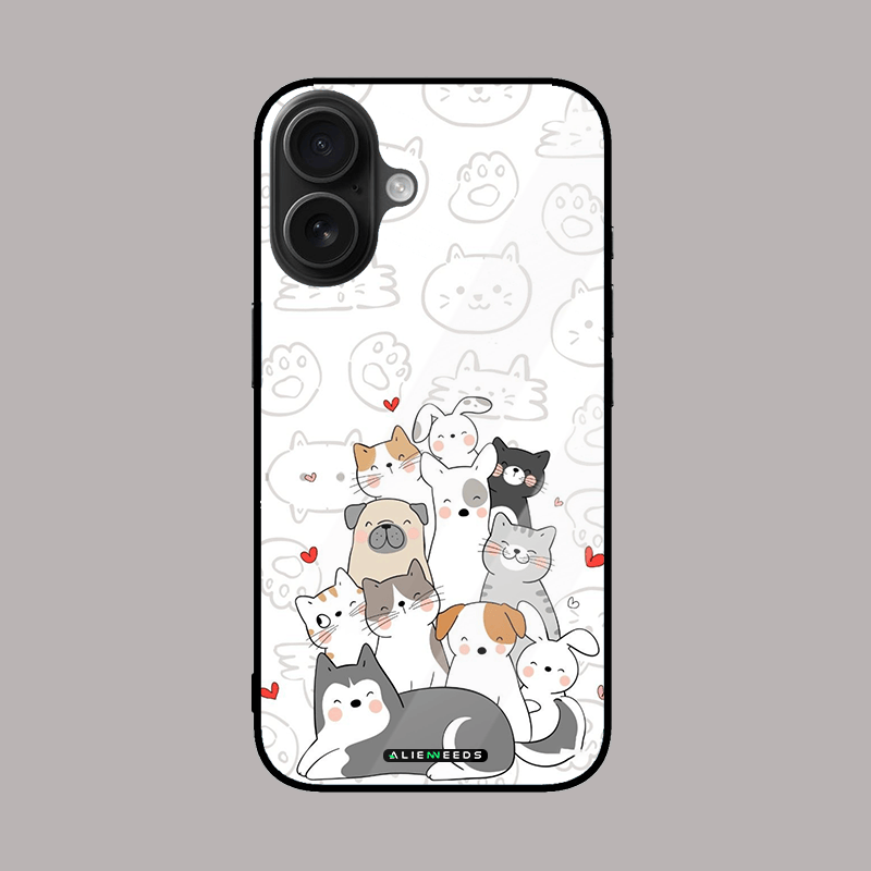 Cute animals with hearts glass phone case by alienneeds.