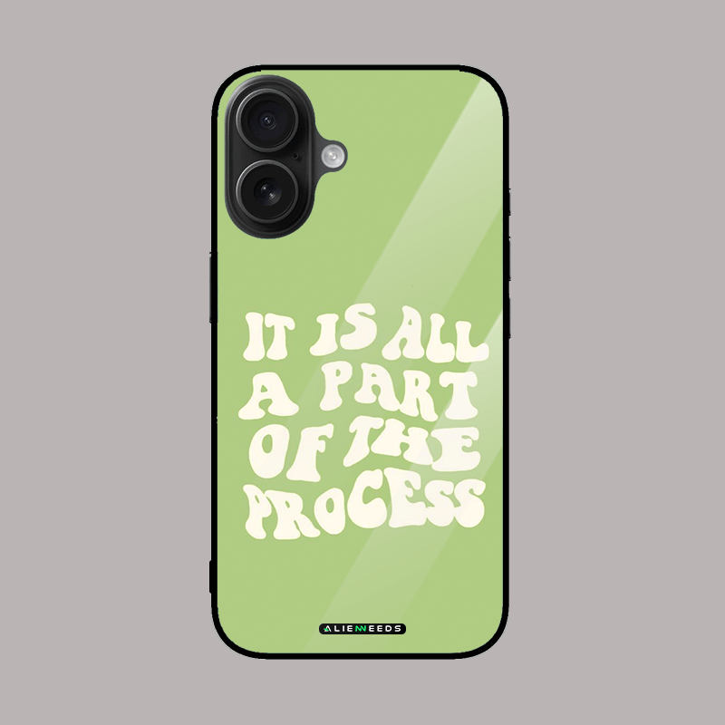 It’s all part of the process (green) glass case – motivational.