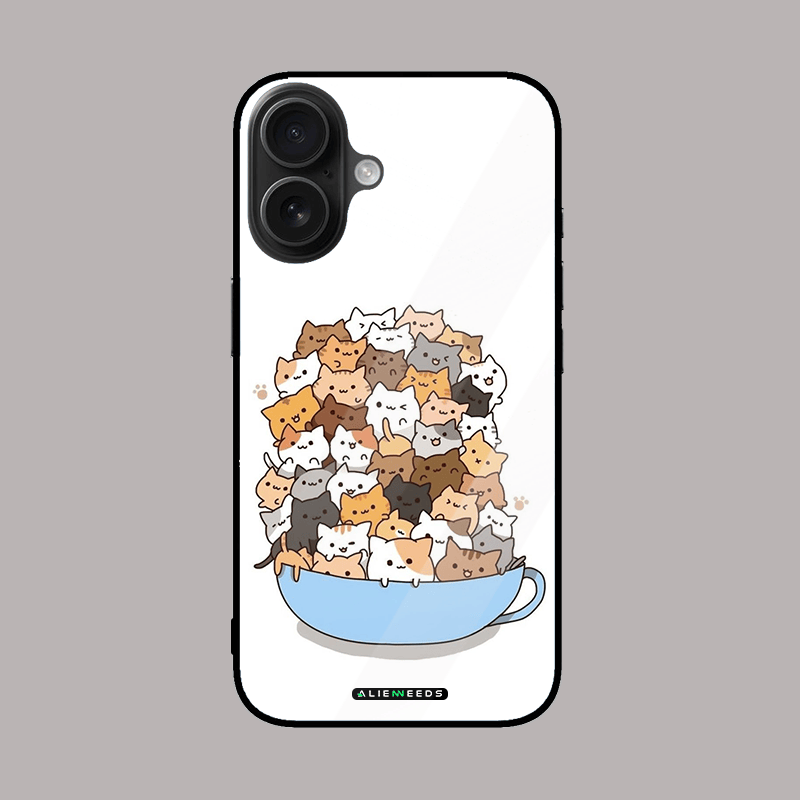 Cup of coffee cat glass case – cozy design.