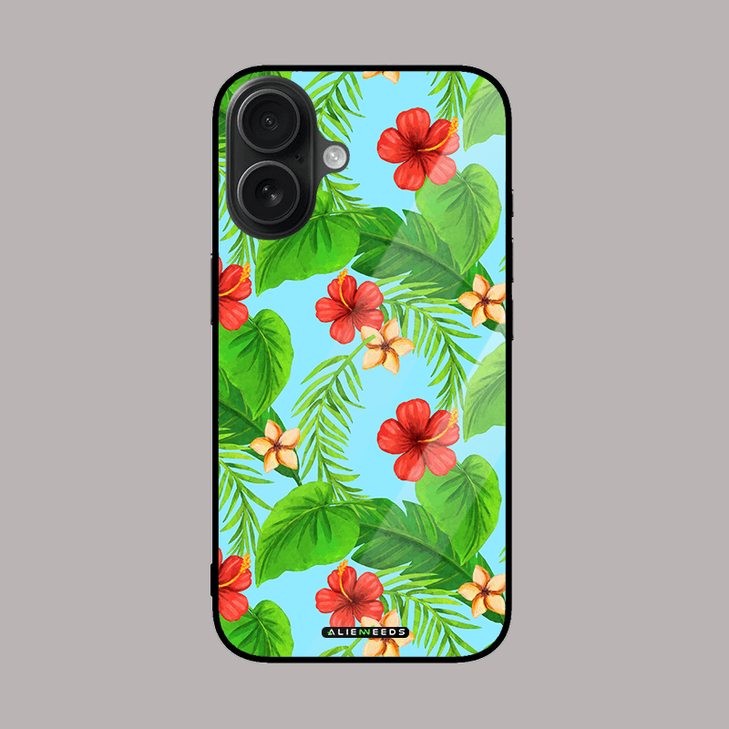 Hawaiian bloom paradise glass case by alienneeds – tropical floral phone cover.
