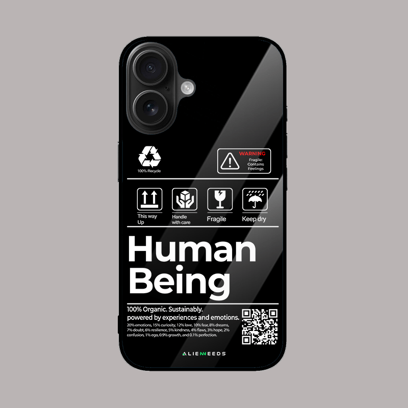 The Human Being glass case – thoughtful phone cover.