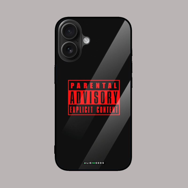 Parental Advisory Explicit Content mobile phone cover.