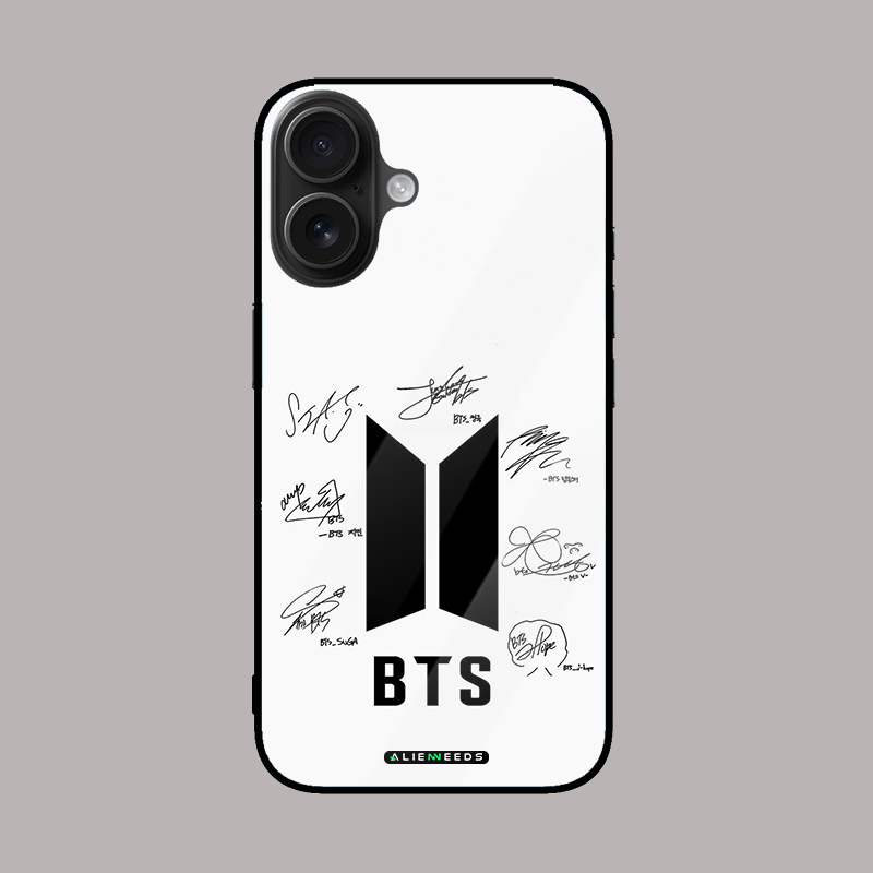 BTS logo signature mobile phone cover – stylish glass case.