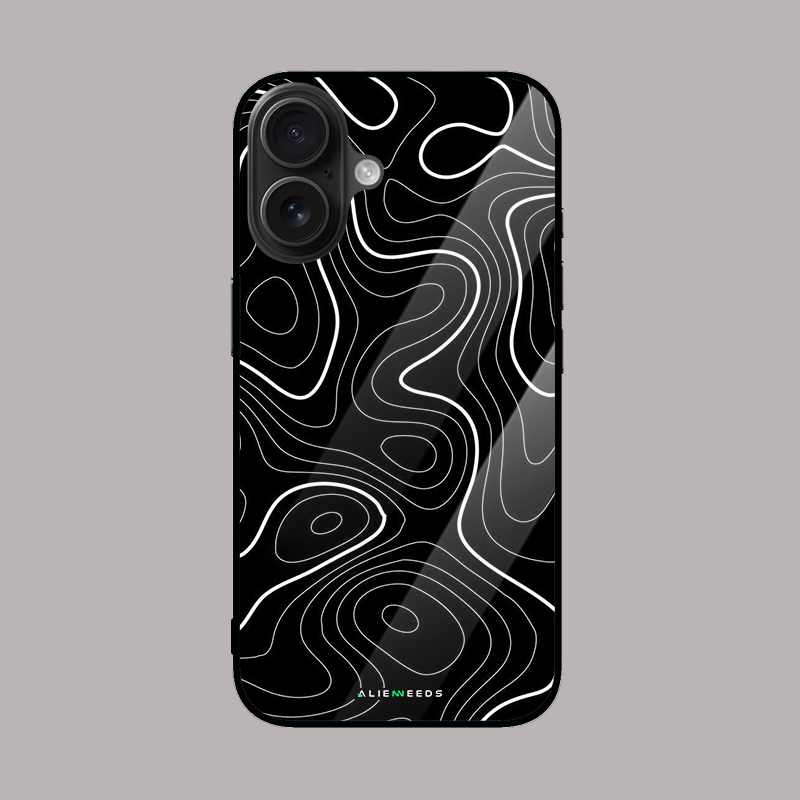 Black and white topography phone case – modern glass cover.