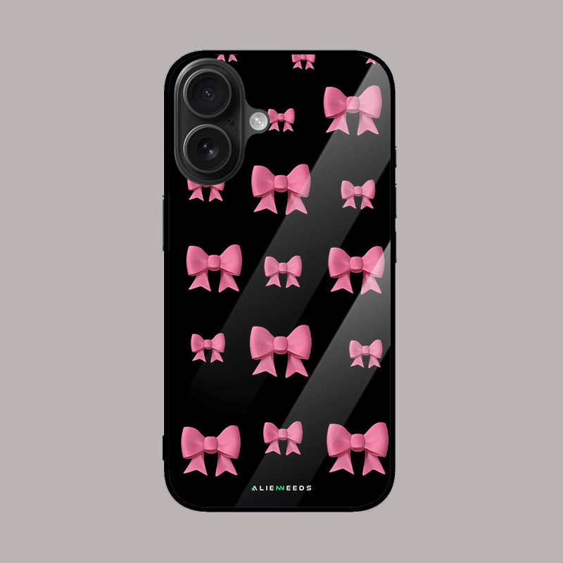 Pookie pattern black background phone case – cute glass cover.
