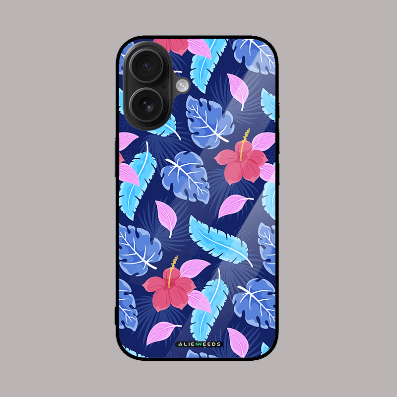 Blue tropic hibiscus dream glass case by alienneeds – tropical floral pattern.