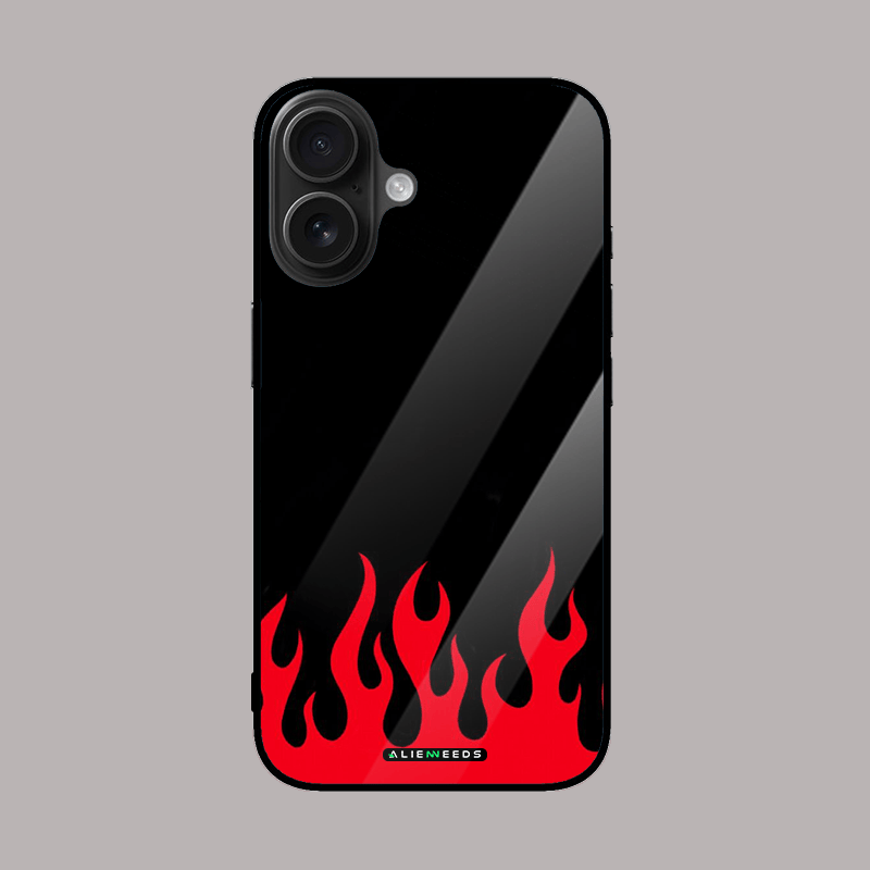 Red flames phone case – bold glass protective cover.