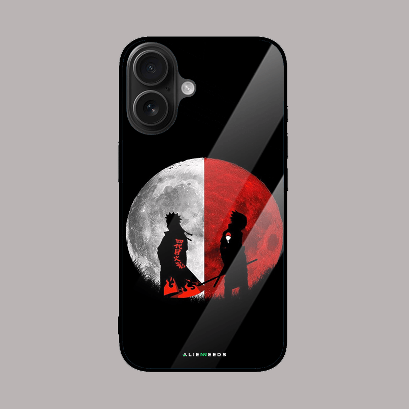 Naruto and Sasuke Yin Yang phone case – anime-inspired glass cover.