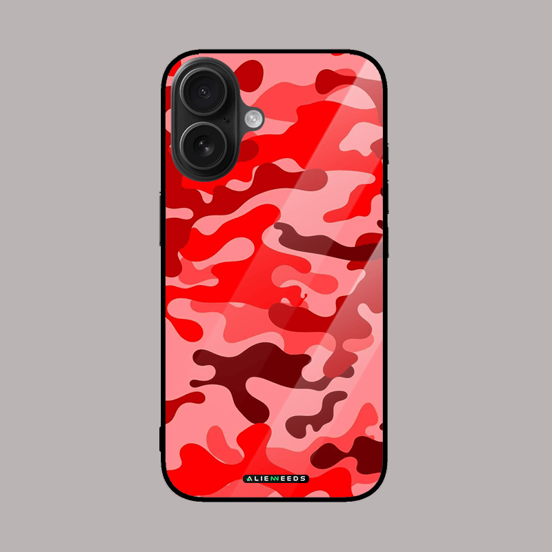 Red camouflage pattern glass case – rugged phone cover by alienneeds.