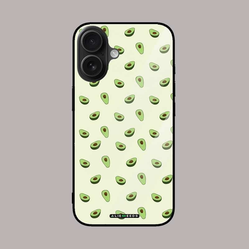 Mini avocado pattern glass phone case – cute and trendy.