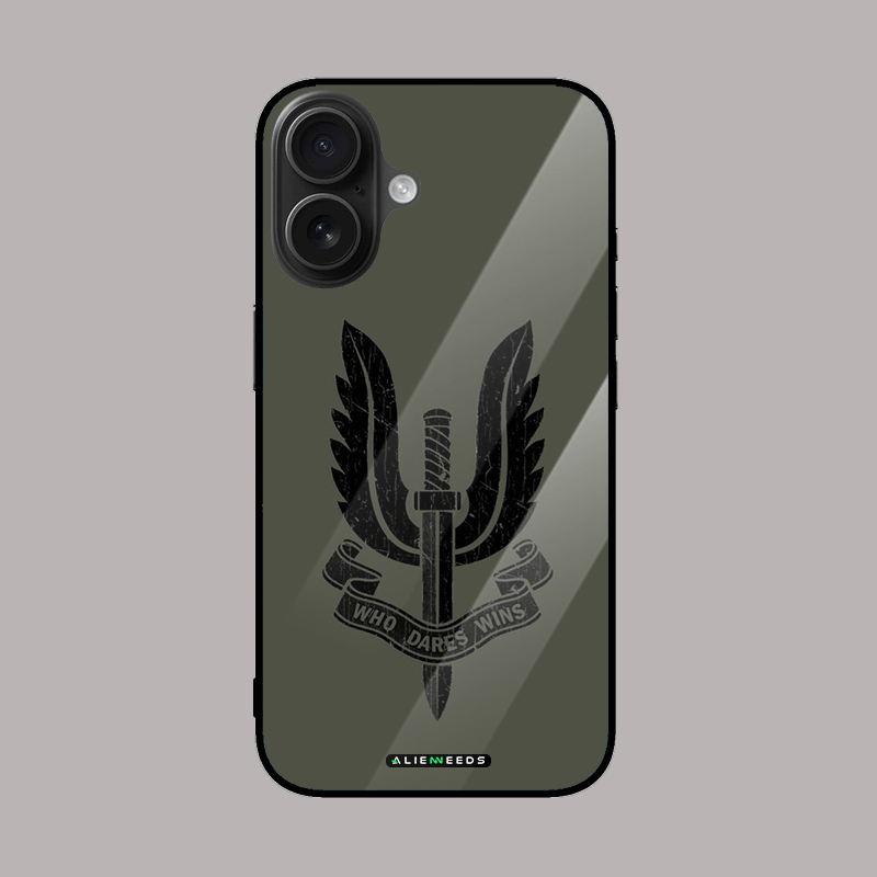 Who Dares Wins mobile phone cover – motivational glass case.