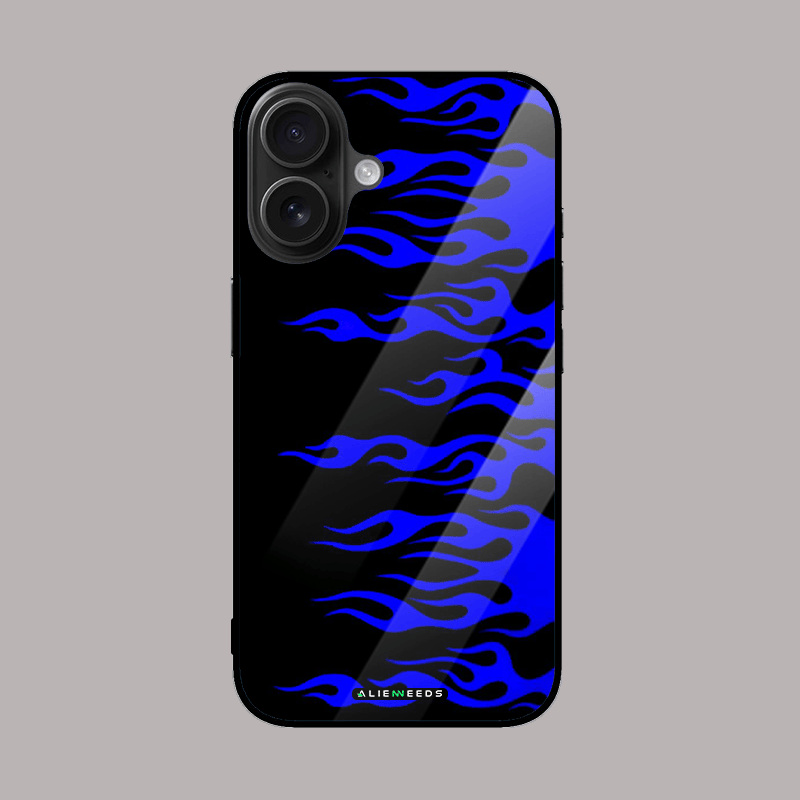 Blue flames glass case – bold and stylish phone cover by alienneeds.