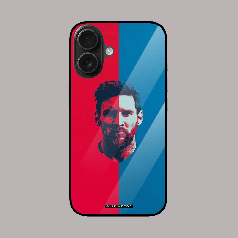 Messi art phone case – football-themed protective glass case by alienneeds.