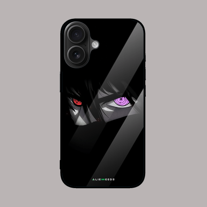 Itachi Uchiha mobile glass case – dark anime design by alienneeds.