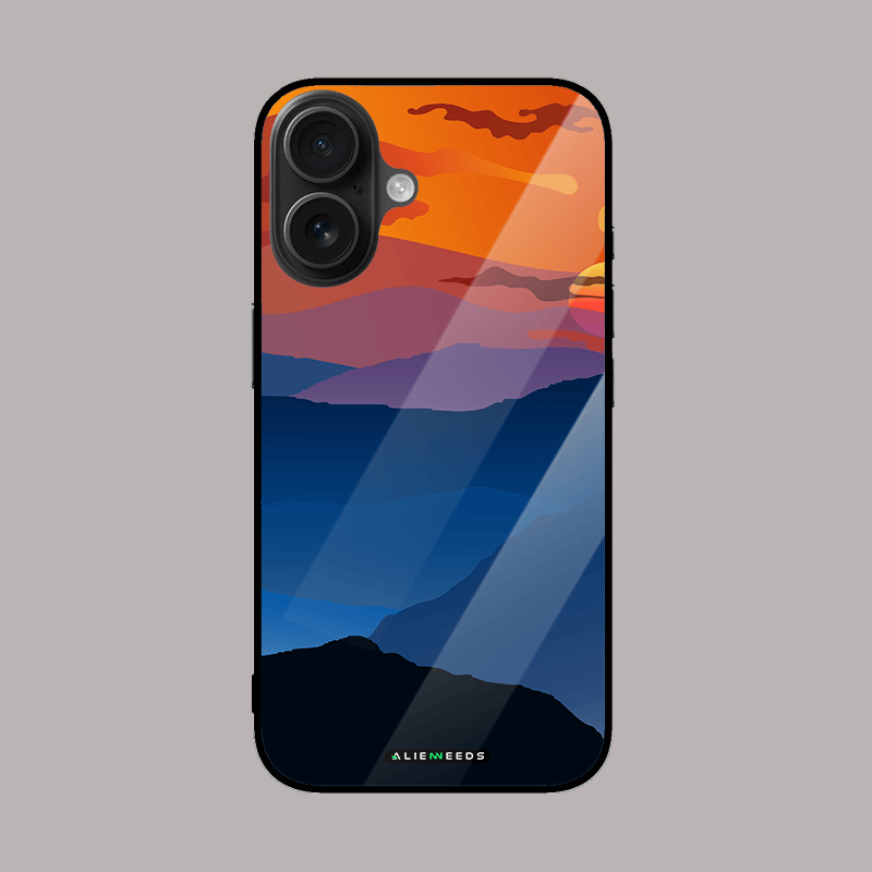 Serene mountain horizon glass case by alienneeds – peaceful nature scene.