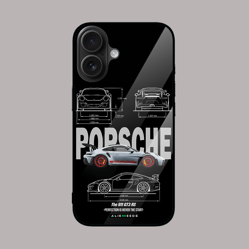 Porsche iconic car glass case by alienneeds – classic automobile design.