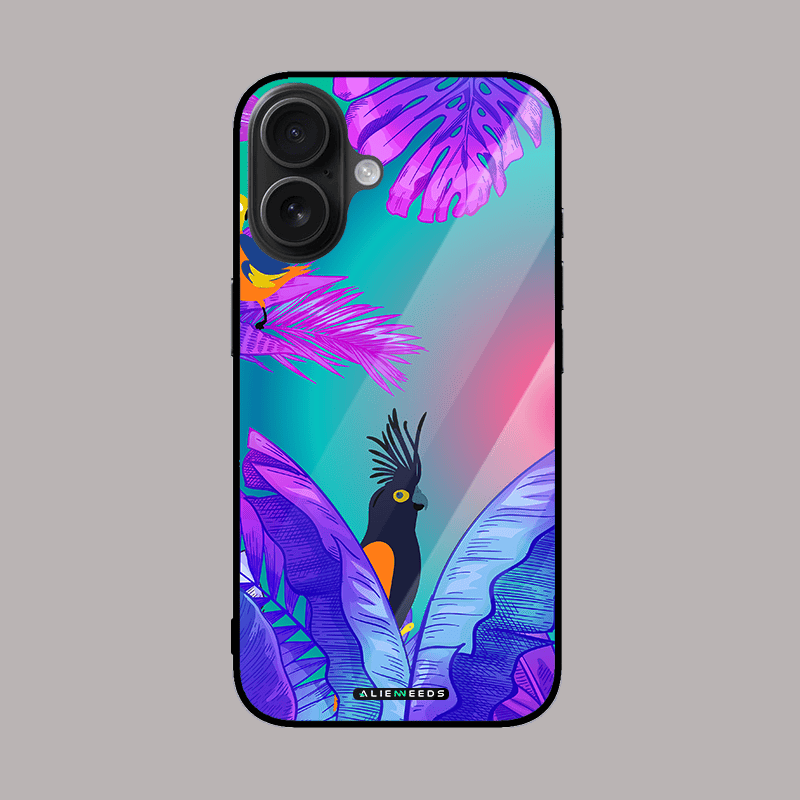 Colorleaf cockatoo night glass case by alienneeds – tropical bird pattern.
