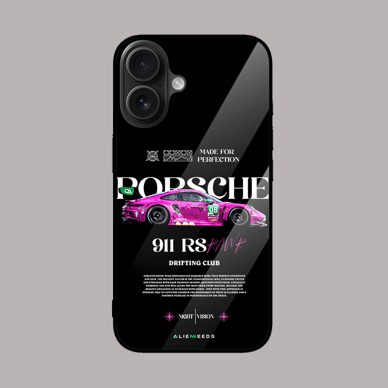 Porsche 911 RS Pink Edition glass case by alienneeds – vibrant style.