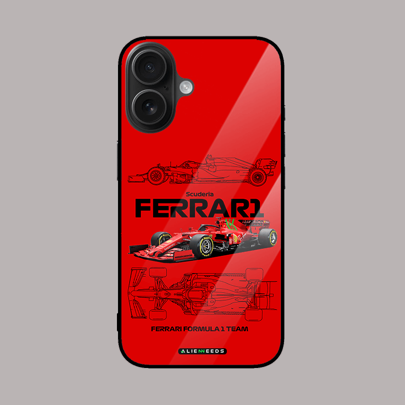 Red Ferrari supercar glass case by alienneeds – luxury mobile cover.