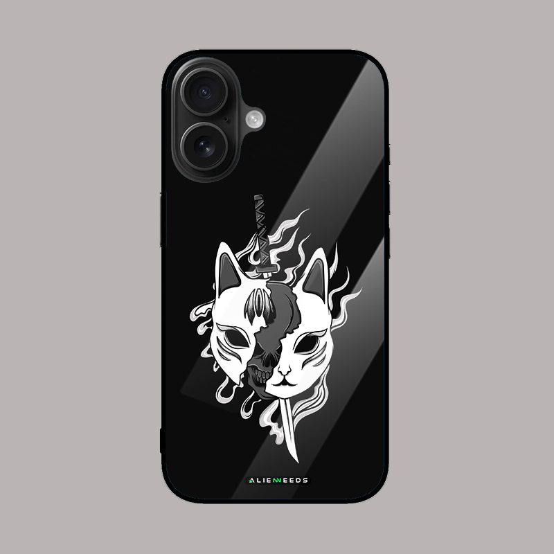 Enchanted Kitsune spirit mask glass phone case by alienneeds – mystical design.