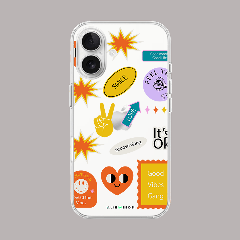 Good Vibes Gang united clear silicone phone case by alienneeds – uplifting design.