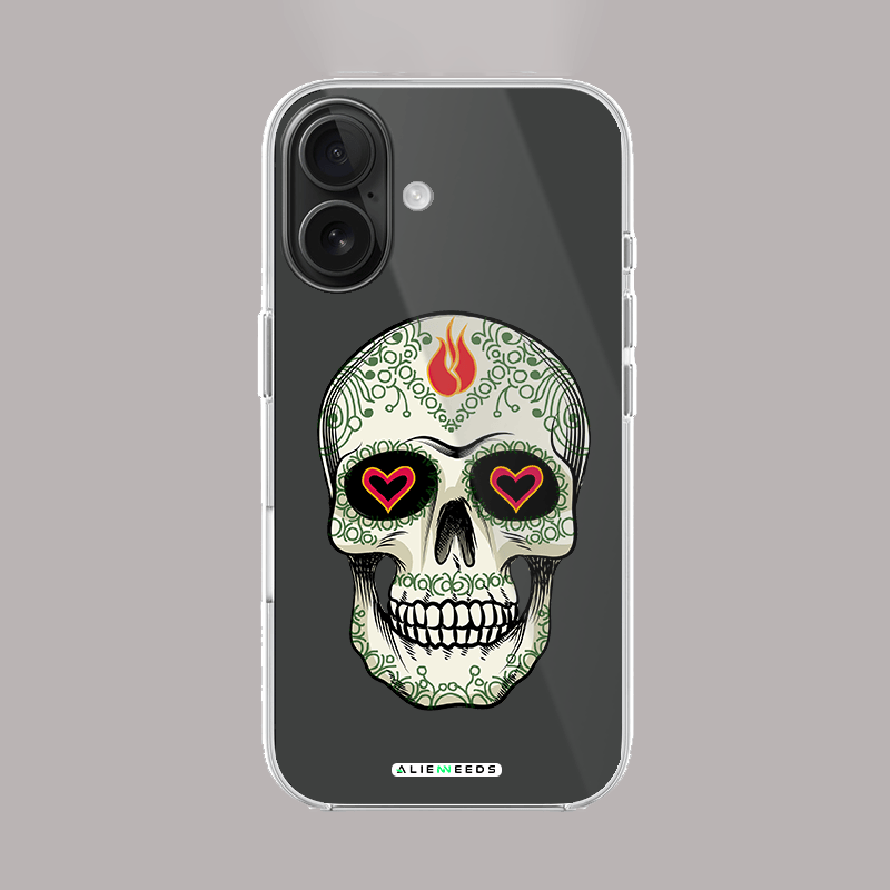 Sugar skull with heart eyes lovely clear silicone phone case.