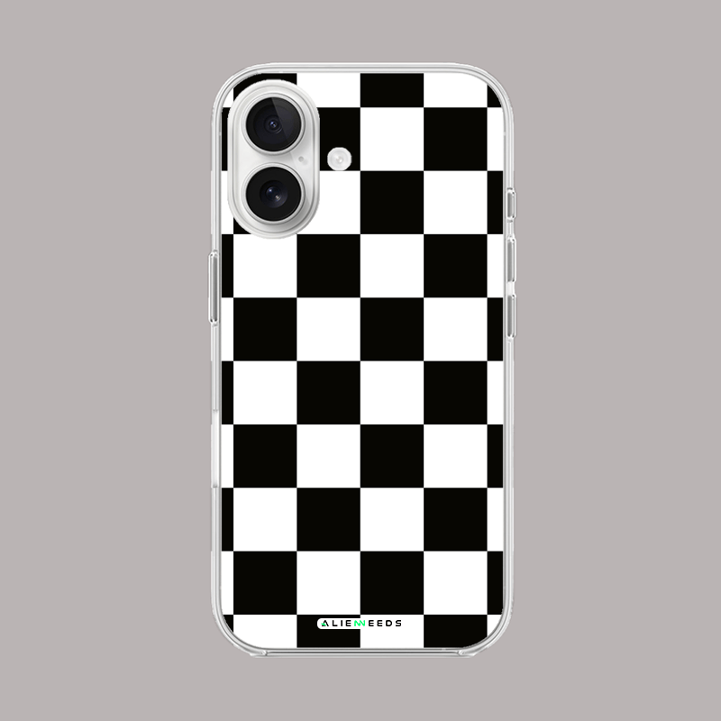 Black and white checkered classic clear silicone phone case.