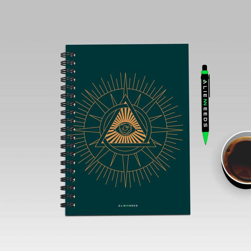Illuminati Eye Green A5 Wiro Notebook - Alienneeds.in
