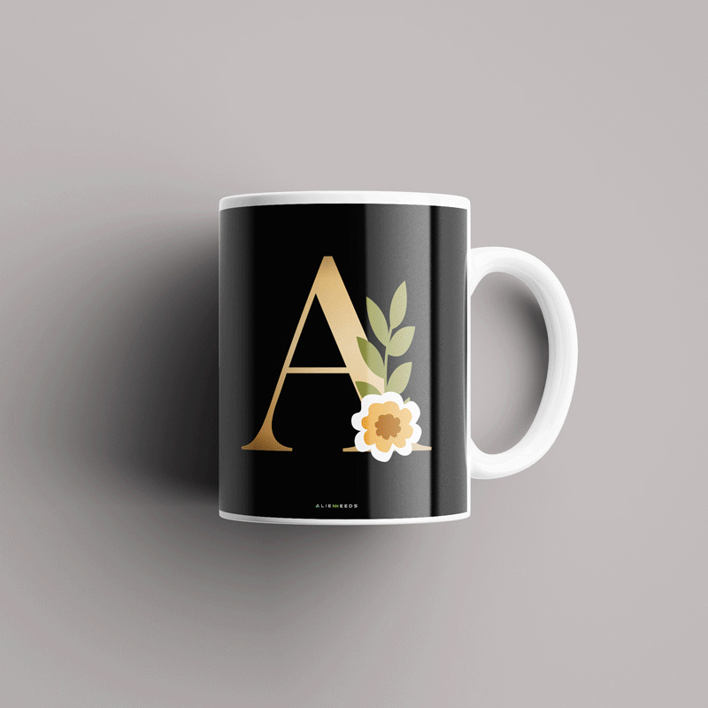 Aesthetic Black Alphabets Mug - Alienneeds.in