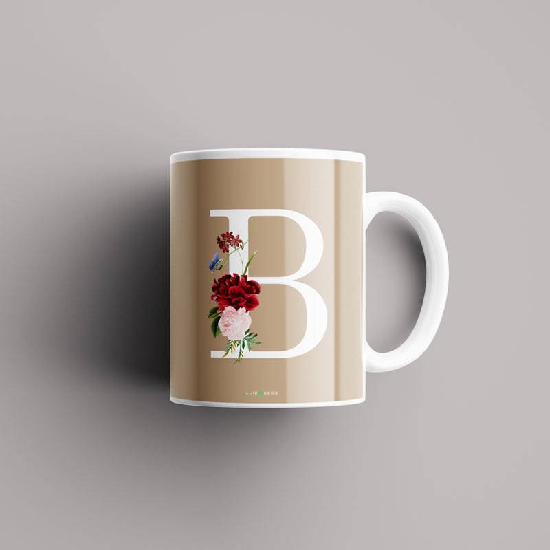 Aesthetic warm beige Alphabets Mug - Alienneeds.in