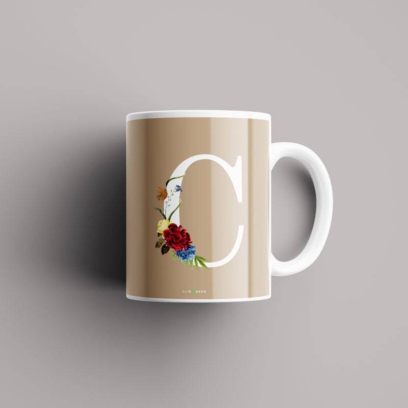 Aesthetic warm beige Alphabets Mug - Alienneeds.in