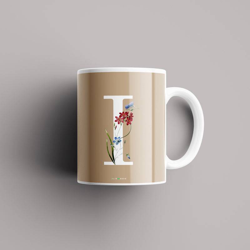 Aesthetic warm beige Alphabets Mug - Alienneeds.in