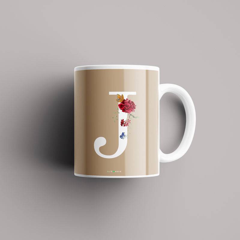 Aesthetic warm beige Alphabets Mug - Alienneeds.in