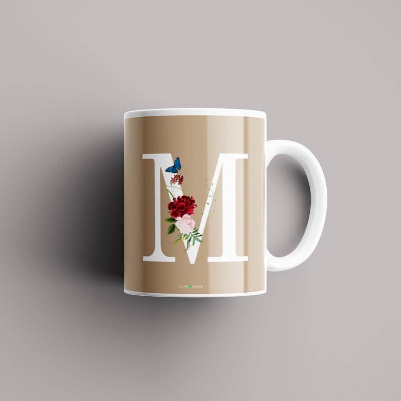 Aesthetic warm beige Alphabets Mug - Alienneeds.in