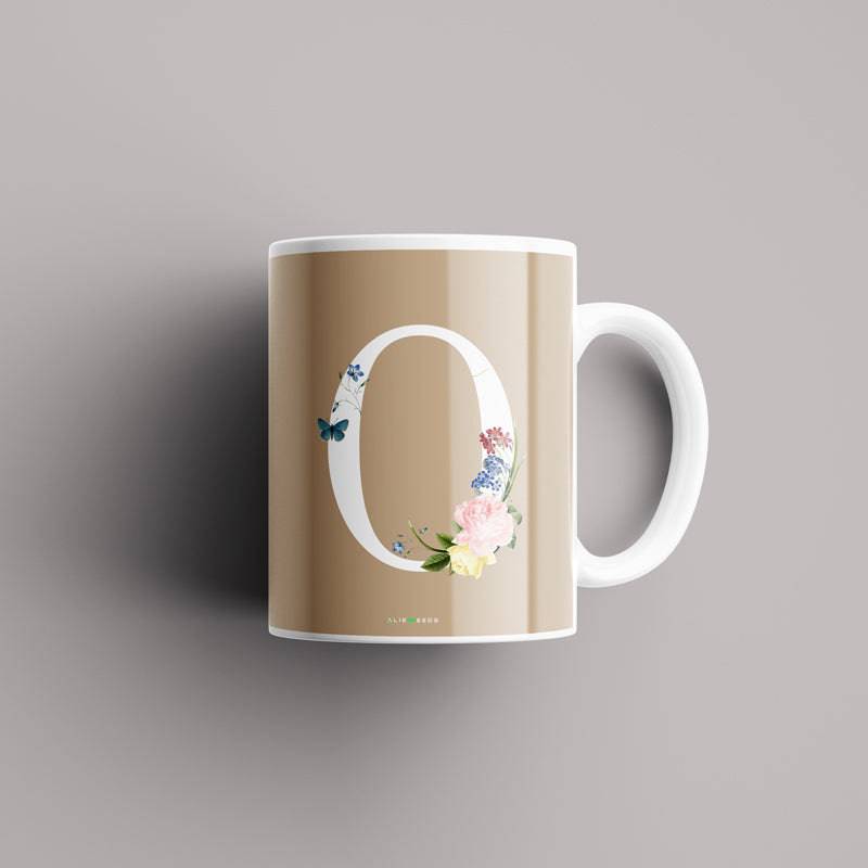 Aesthetic warm beige Alphabets Mug - Alienneeds.in