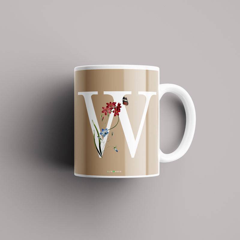 Aesthetic warm beige Alphabets Mug - Alienneeds.in