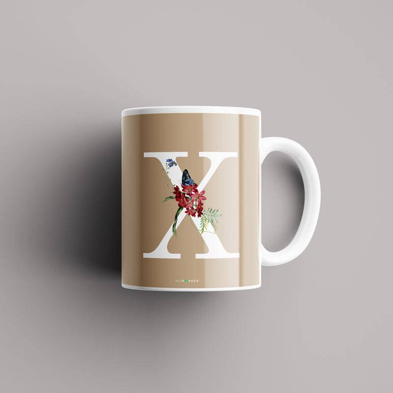 Aesthetic warm beige Alphabets Mug - Alienneeds.in