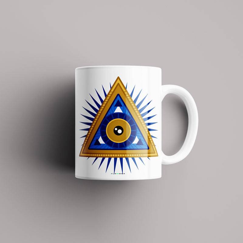 Illuminati Eye Mug – "Illuminati-inspired evil eye mug with intricate geometric patterns, ideal for those who love mystery and symbolism."